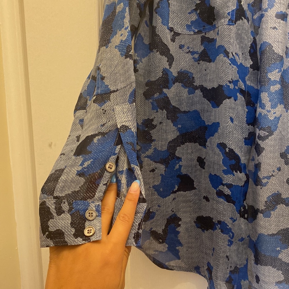 Size S, Blue Army Sheer Button Down - image 4